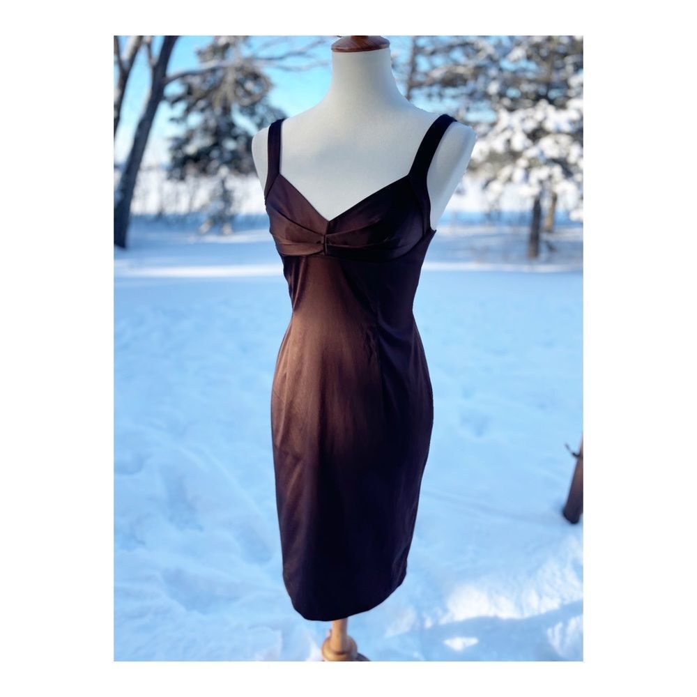 Democracy Brown Satin Wiggle Dress Sweetheart Bodycon Mini Dress Sz 2